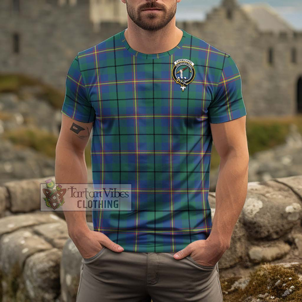 Carmichael Ancient Tartan Cotton T-Shirt with Family Crest Men's Shirt - Tartanvibesclothing Shop