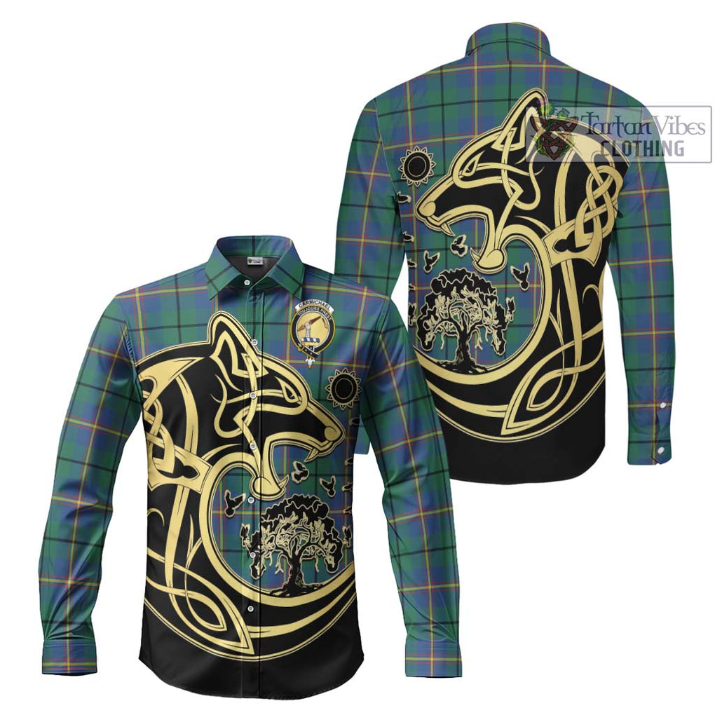 Carmichael Ancient Tartan Long Sleeve Button Shirt with Family Crest Celtic Wolf Style Men's Shirt S - Tartan Vibes Clothing