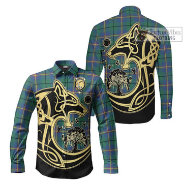 Carmichael Ancient Tartan Long Sleeve Button Shirt with Family Crest Celtic Wolf Style