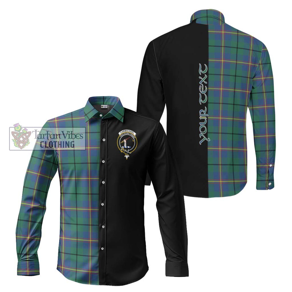 Carmichael Ancient Tartan Long Sleeve Button Shirt with Family Crest and Half Of Me Style Men's Shirt S - Tartanvibesclothing Shop