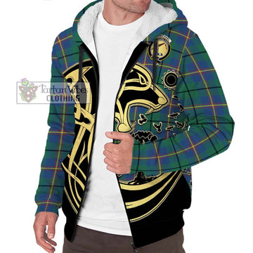 Carmichael Ancient Tartan Sherpa Hoodie with Family Crest Celtic Wolf Style