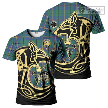 Carmichael Ancient Tartan T-Shirt with Family Crest Celtic Wolf Style