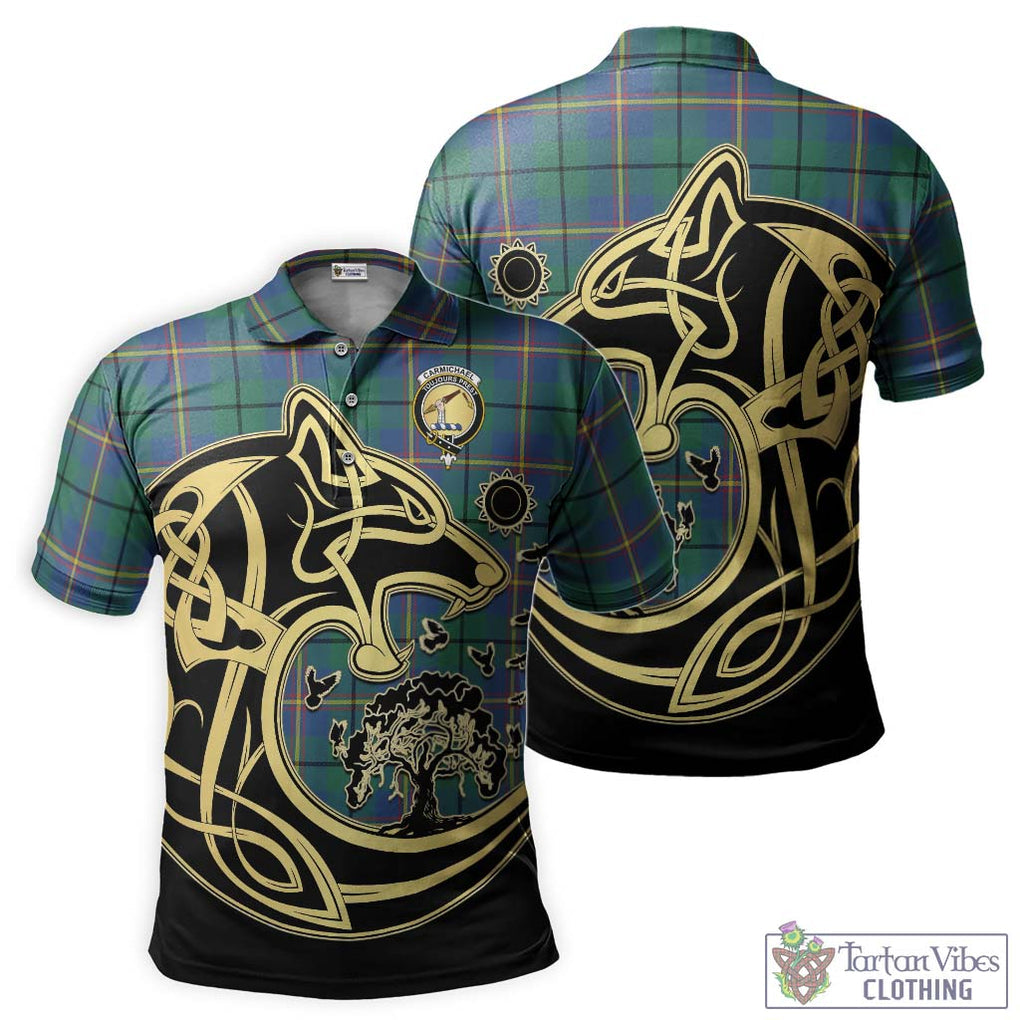 Carmichael Ancient Tartan Polo Shirt with Family Crest Celtic Wolf Style Kid - Tartanvibesclothing Shop