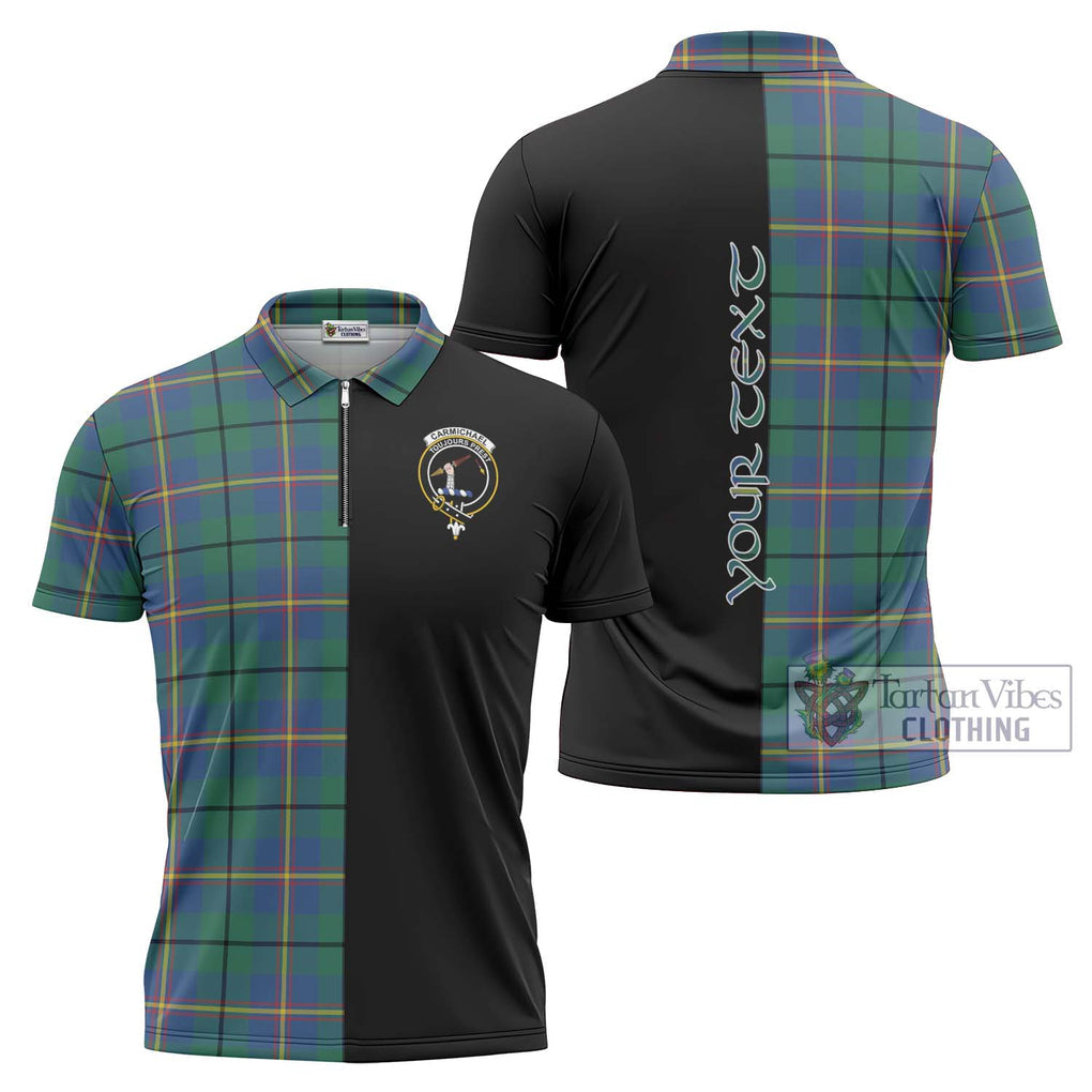 Carmichael Ancient Tartan Zipper Polo Shirt with Family Crest and Half Of Me Style Unisex - Tartanvibesclothing Shop