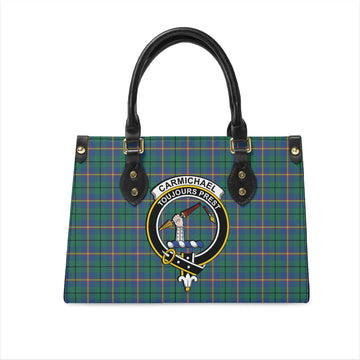 Carmichael Ancient Tartan Leather Bag with Family Crest