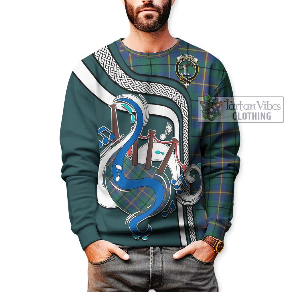 Carmichael Ancient Tartan Sweatshirt with Epic Bagpipe Style Unisex - Tartanvibesclothing Shop