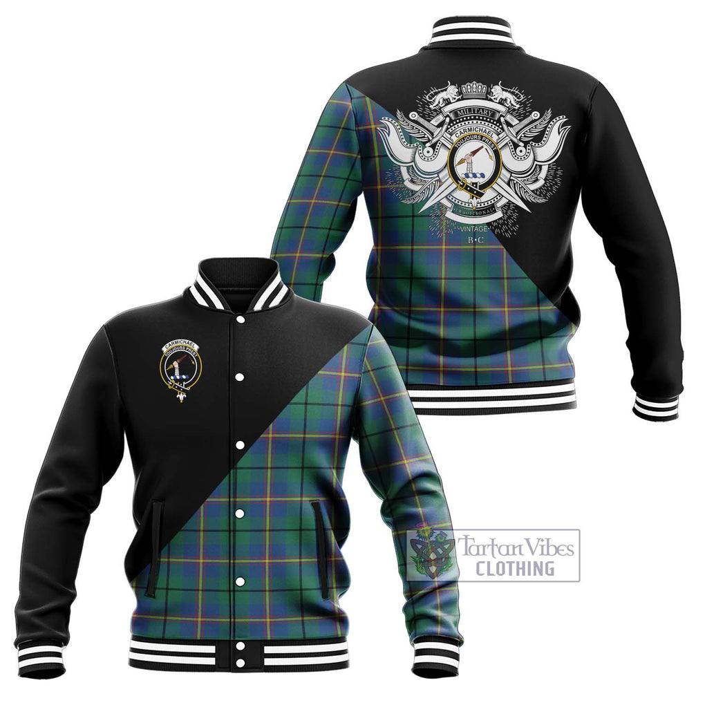 Carmichael Ancient Tartan Baseball Jacket with Family Crest and Military Logo Style Unisex - Tartanvibesclothing Shop