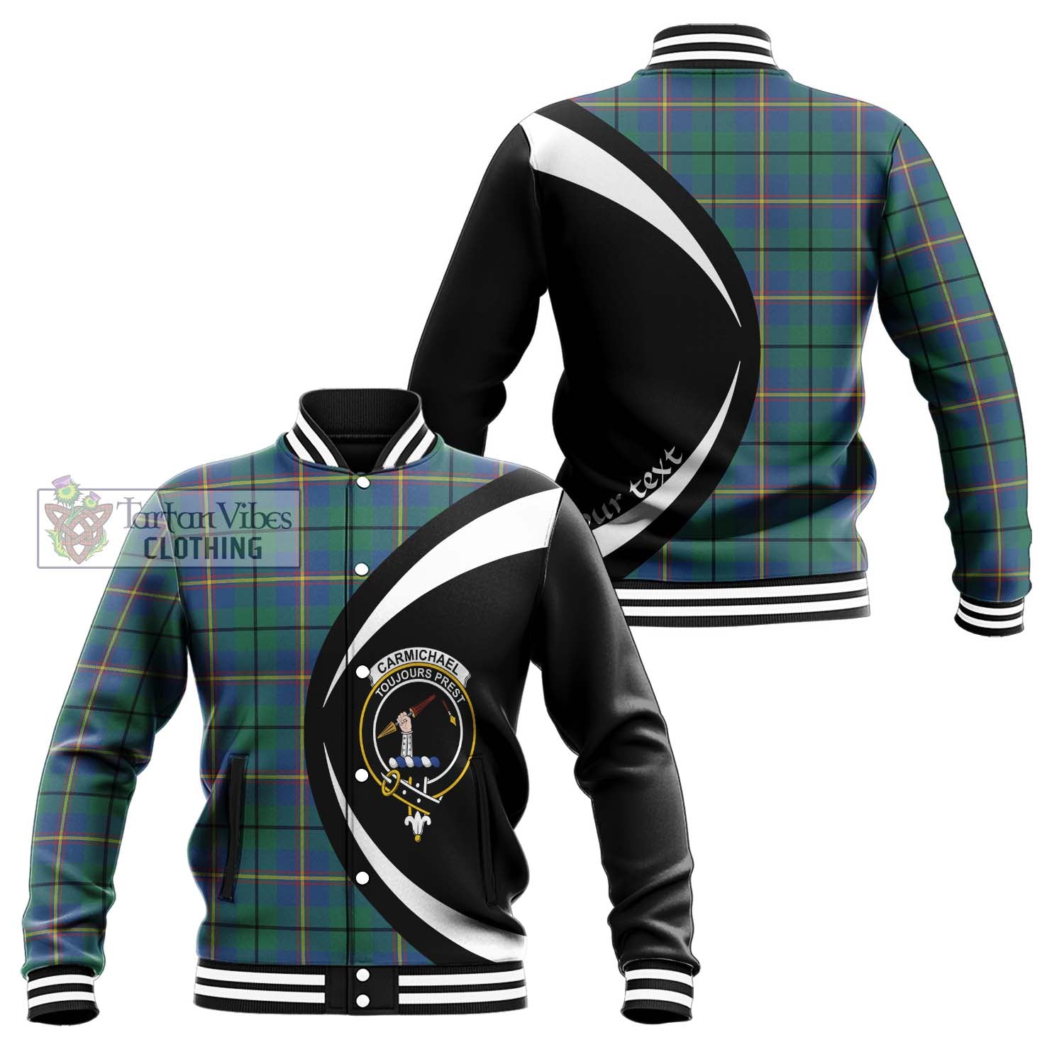 Carmichael Ancient Tartan Baseball Jacket with Family Crest Circle Style Unisex - Tartan Vibes Clothing