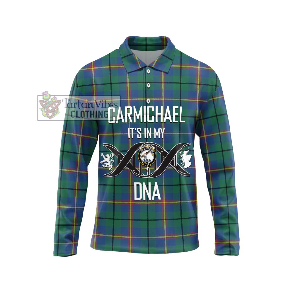 Carmichael Ancient Tartan Long Sleeve Polo Shirt with Family Crest DNA In Me Style Unisex - Tartanvibesclothing Shop