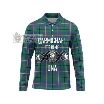 Carmichael Ancient Tartan Long Sleeve Polo Shirt with Family Crest DNA In Me Style