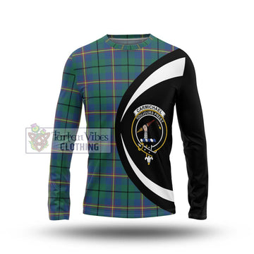 Carmichael Ancient Tartan Long Sleeve T-Shirt with Family Crest Circle Style