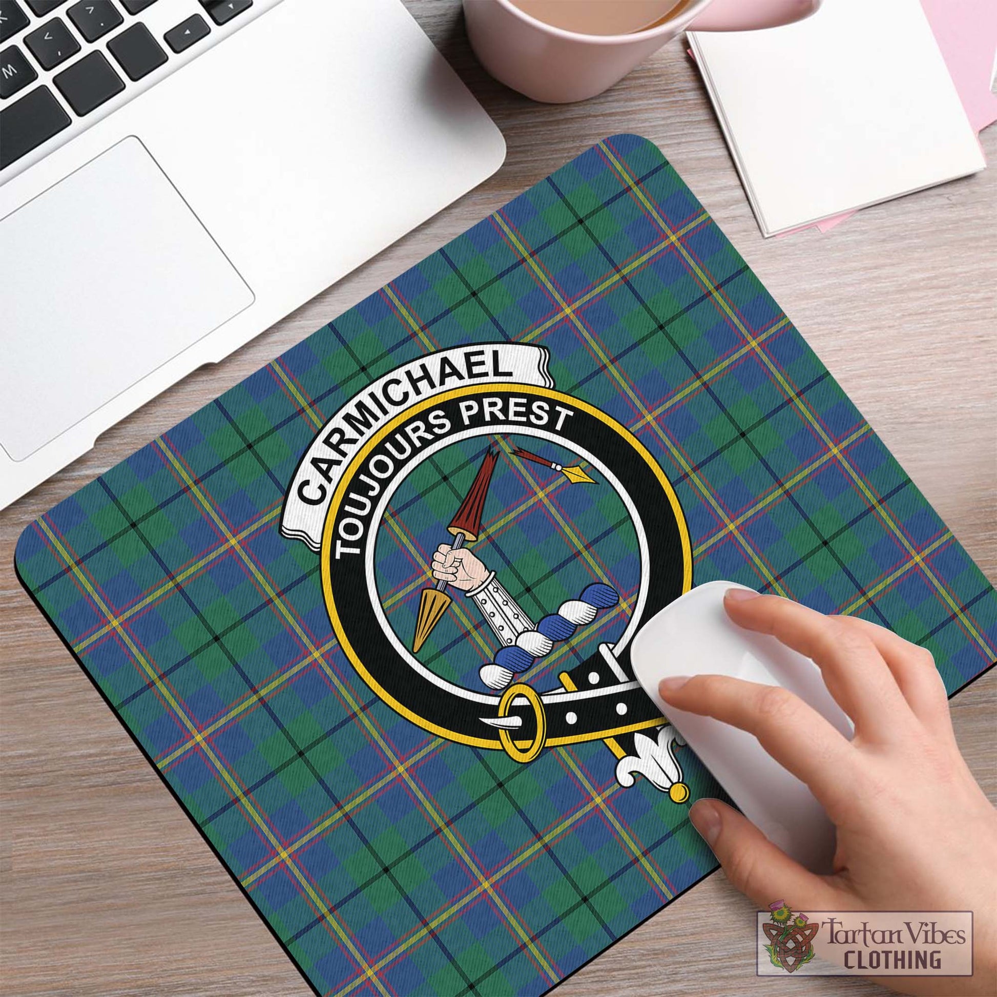 Tartan Vibes Clothing Carmichael Ancient Tartan Mouse Pad with Family Crest