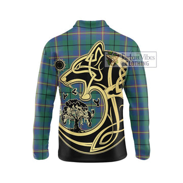 Carmichael Ancient Tartan Long Sleeve Polo Shirt with Family Crest Celtic Wolf Style