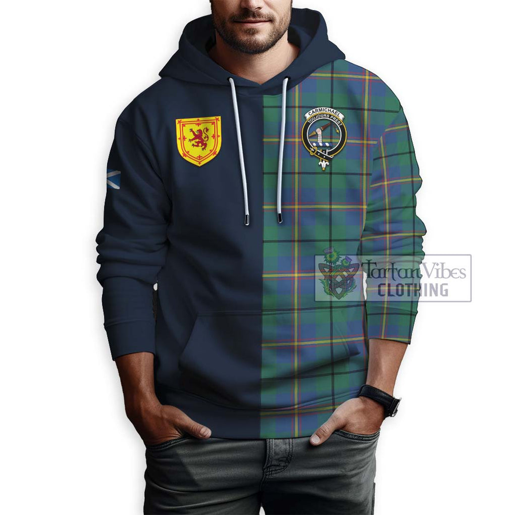 Tartan Vibes Clothing Carmichael Ancient Tartan Hoodie with Scottish Lion Royal Arm Half Style