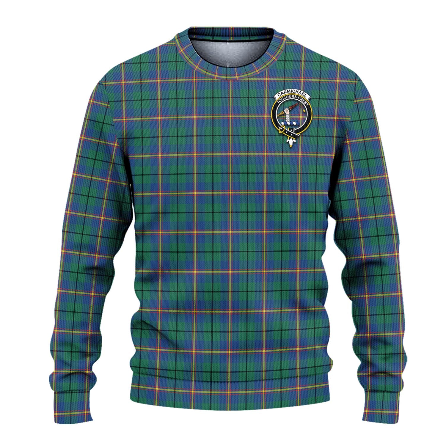 Carmichael Ancient Tartan Knitted Sweater with Family Crest - Tartanvibesclothing