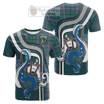 Carmichael Ancient Tartan Cotton T-shirt with Epic Bagpipe Style