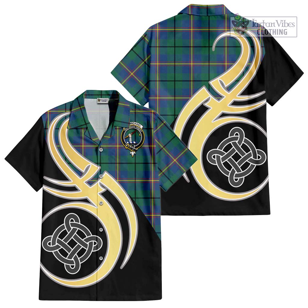 Carmichael Ancient Tartan Short Sleeve Button Shirt with Family Crest and Celtic Symbol Style - Tartan Vibes Clothing