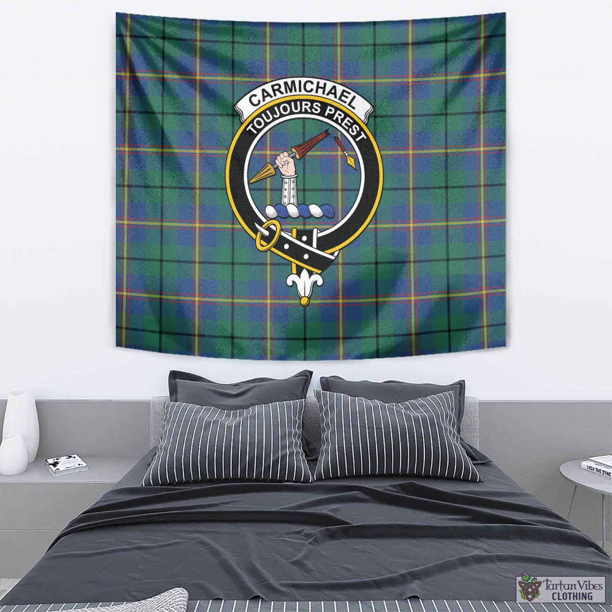 Tartan Vibes Clothing Carmichael Ancient Tartan Tapestry Wall Hanging and Home Decor for Room with Family Crest