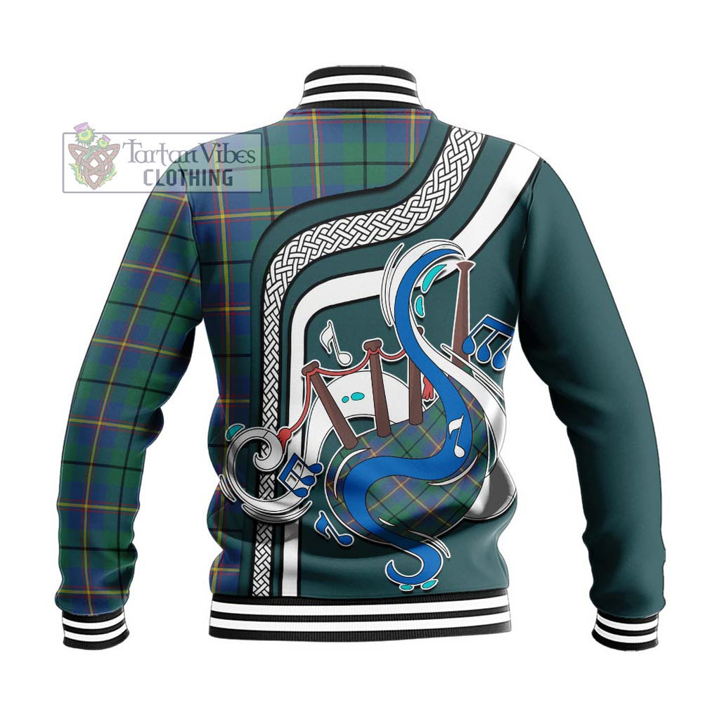 Tartan Vibes Clothing Carmichael Ancient Tartan Baseball Jacket with Epic Bagpipe Style