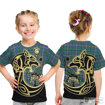 Carmichael Ancient Tartan Kid T-Shirt with Family Crest Celtic Wolf Style