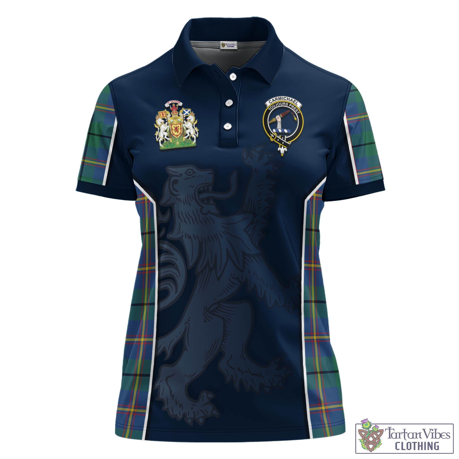 Carmichael Ancient Tartan Women's Polo Shirt with Family Crest and Lion Rampant Vibes Sport Style - Tartan Vibes Clothing