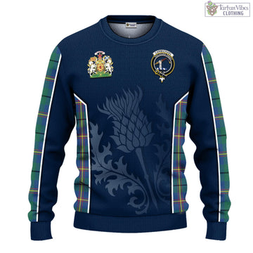 Carmichael Ancient Tartan Knitted Sweatshirt with Family Crest and Scottish Thistle Vibes Sport Style