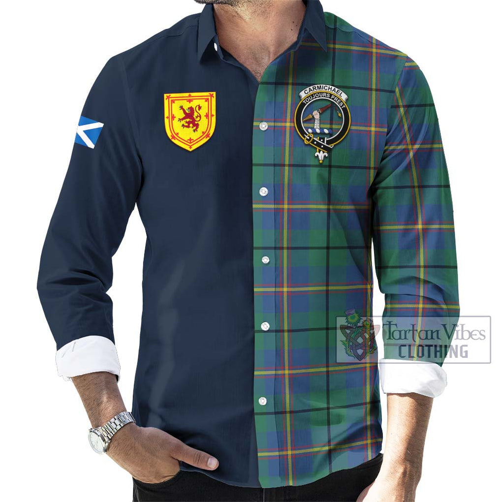 Tartan Vibes Clothing Carmichael Ancient Tartan Long Sleeve Button Shirt with Scottish Lion Royal Arm Half Style