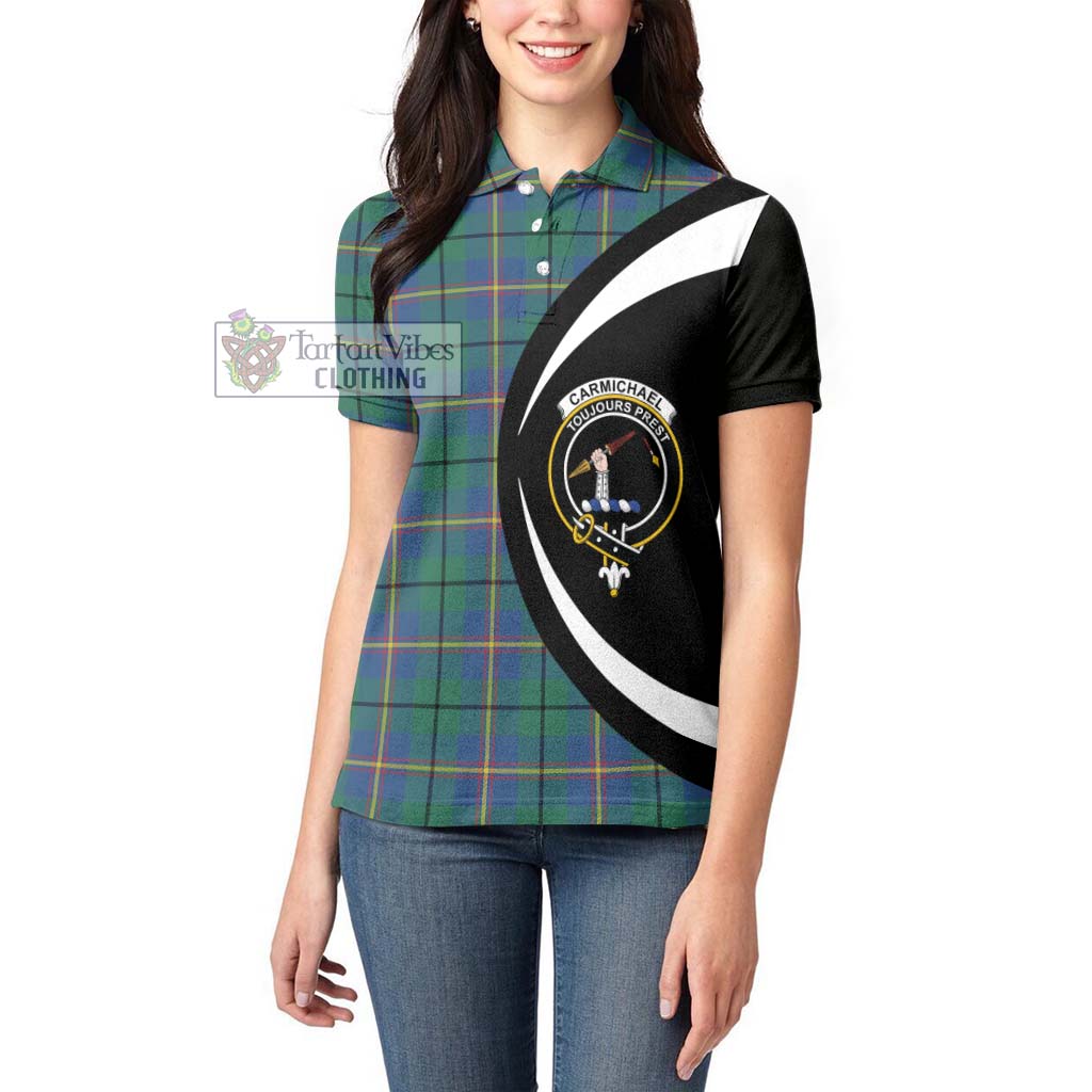 Tartan Vibes Clothing Carmichael Ancient Tartan Women's Polo Shirt with Family Crest Circle Style