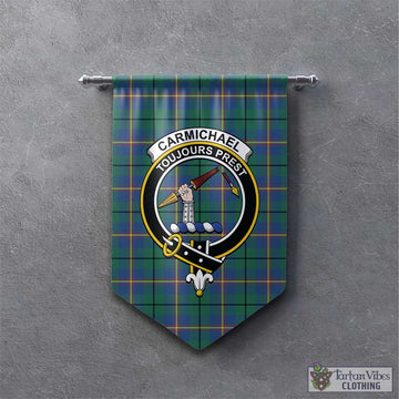 Carmichael Ancient Tartan Gonfalon, Tartan Banner with Family Crest