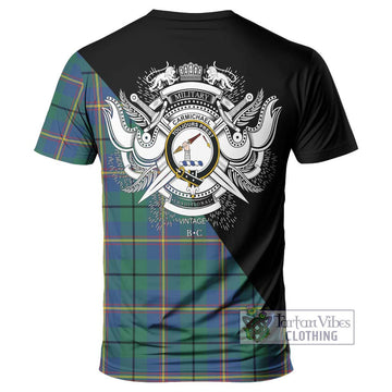 Carmichael Ancient Tartan T-Shirt with Family Crest and Military Logo Style