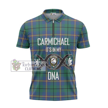 Carmichael Ancient Tartan Zipper Polo Shirt with Family Crest DNA In Me Style