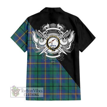 Carmichael Ancient Tartan Short Sleeve Button Shirt with Family Crest and Military Logo Style