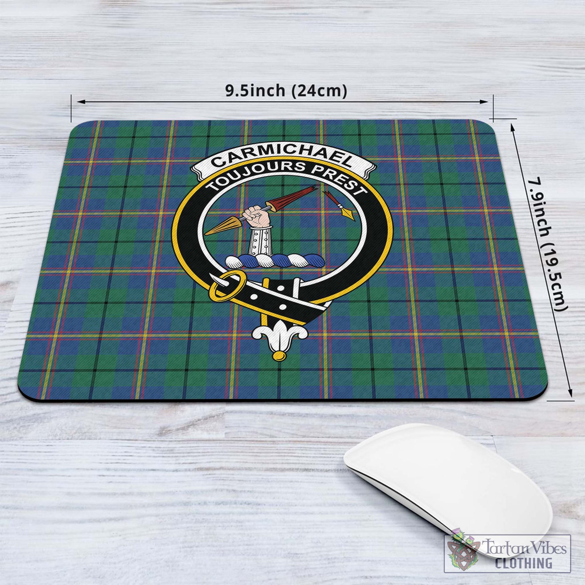 Tartan Vibes Clothing Carmichael Ancient Tartan Mouse Pad with Family Crest