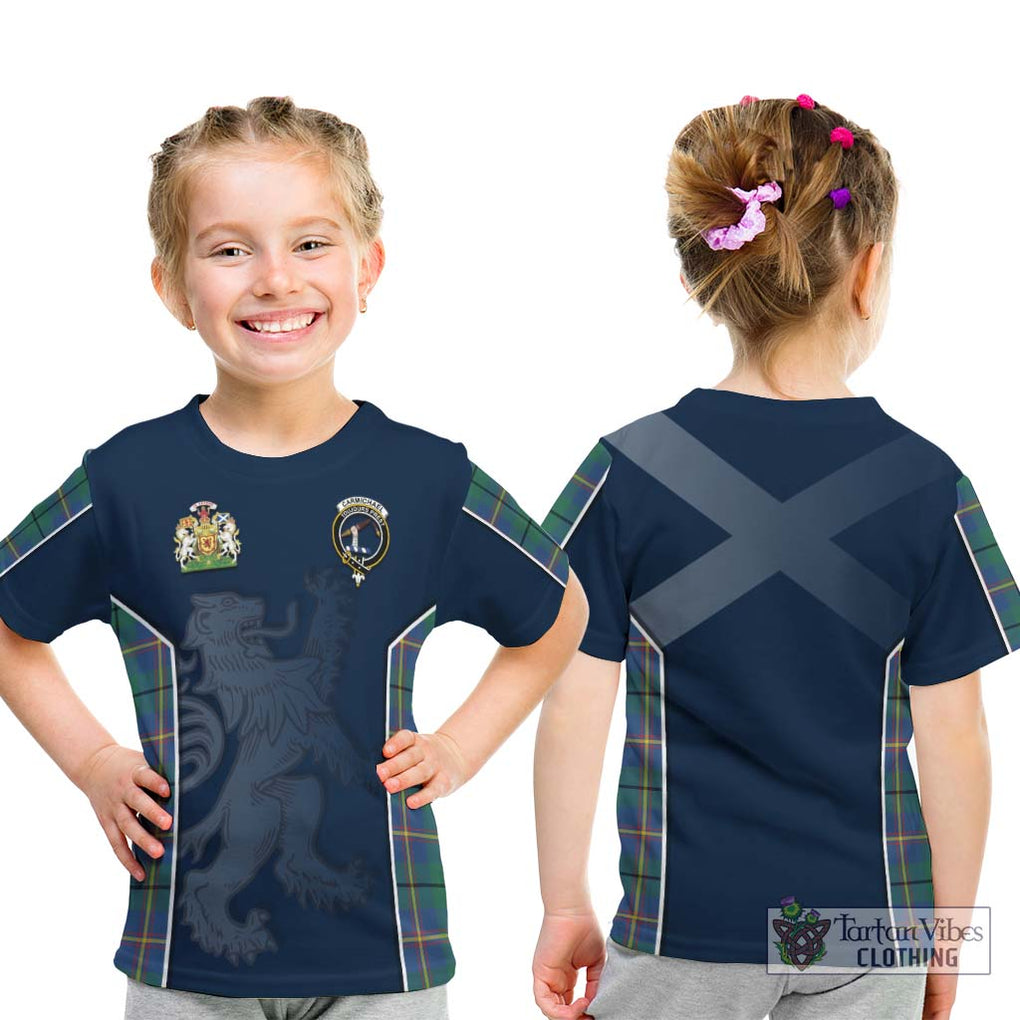 Carmichael Ancient Tartan Kid T-Shirt with Family Crest and Lion Rampant Vibes Sport Style - Tartan Vibes Clothing