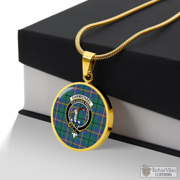 Carmichael Ancient Tartan Circle Necklace with Family Crest