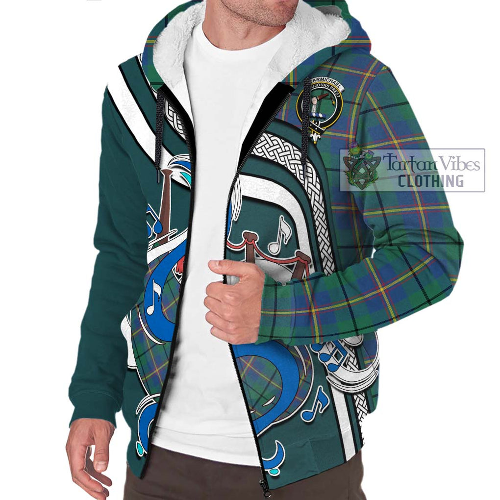 Carmichael Ancient Tartan Sherpa Hoodie with Epic Bagpipe Style Unisex - Tartanvibesclothing Shop