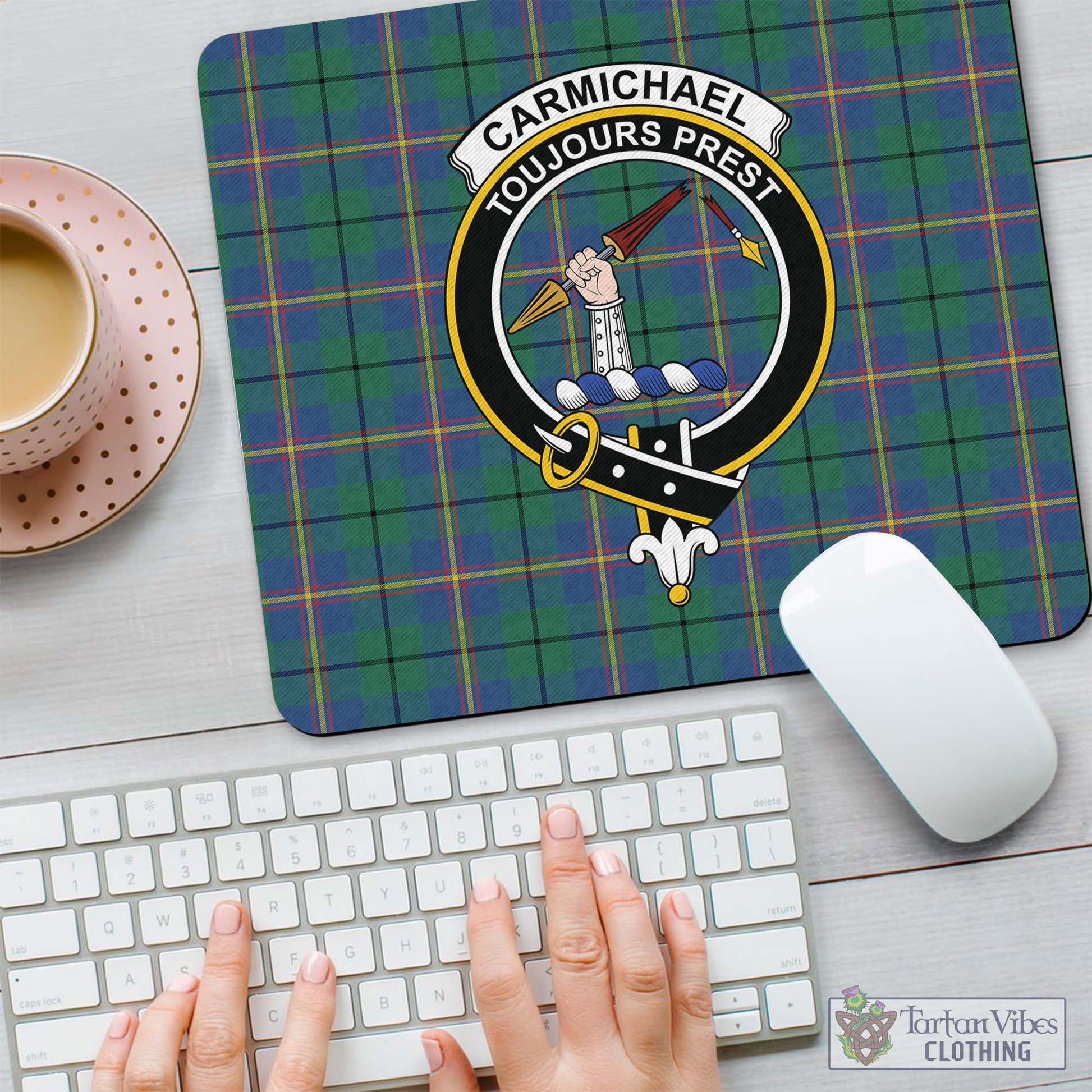 Tartan Vibes Clothing Carmichael Ancient Tartan Mouse Pad with Family Crest