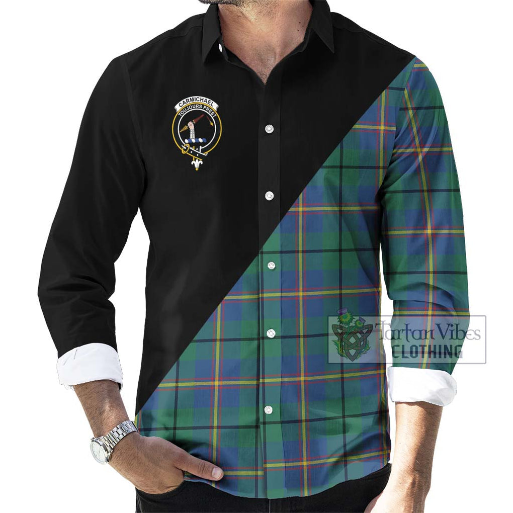 Carmichael Ancient Tartan Long Sleeve Button Shirt with Family Crest and Military Logo Style - Tartanvibesclothing Shop