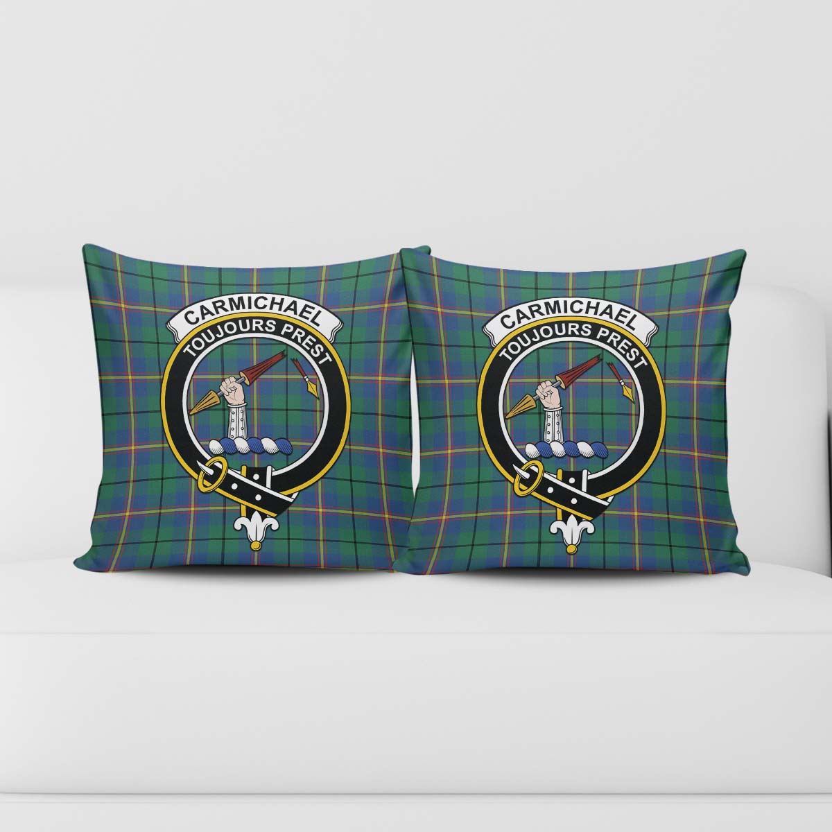 Carmichael Ancient Tartan Pillow Cover with Family Crest - Tartanvibesclothing