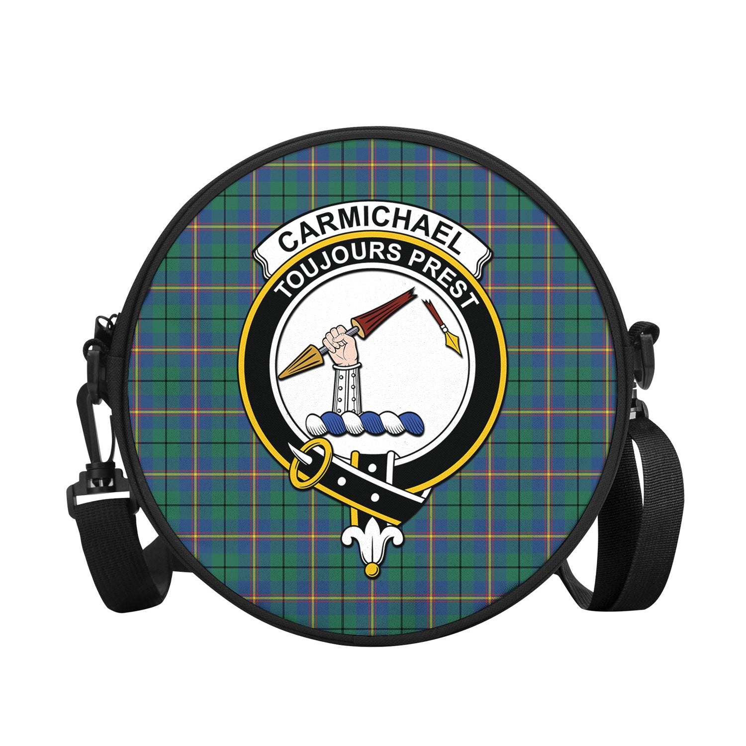 carmichael-ancient-tartan-round-satchel-bags-with-family-crest