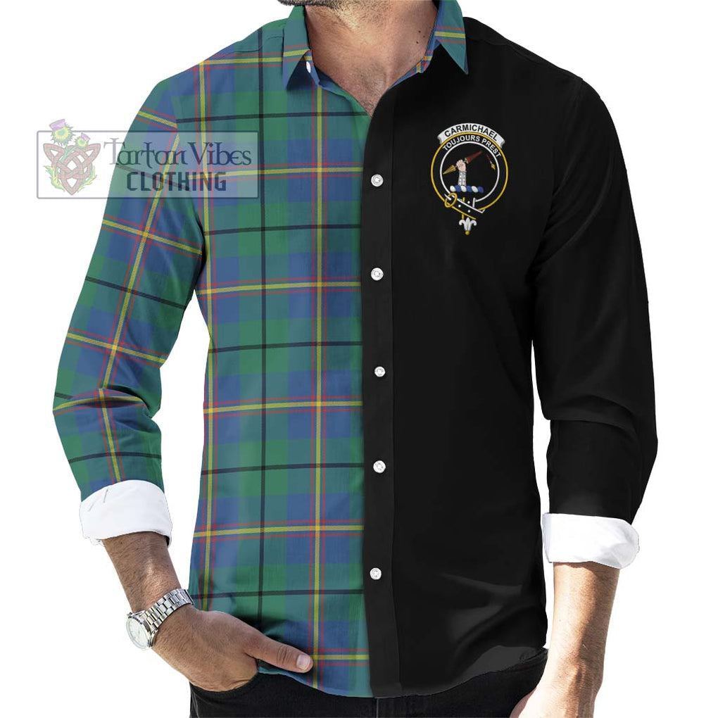 Carmichael Ancient Tartan Long Sleeve Button Shirt with Family Crest and Half Of Me Style - Tartanvibesclothing Shop