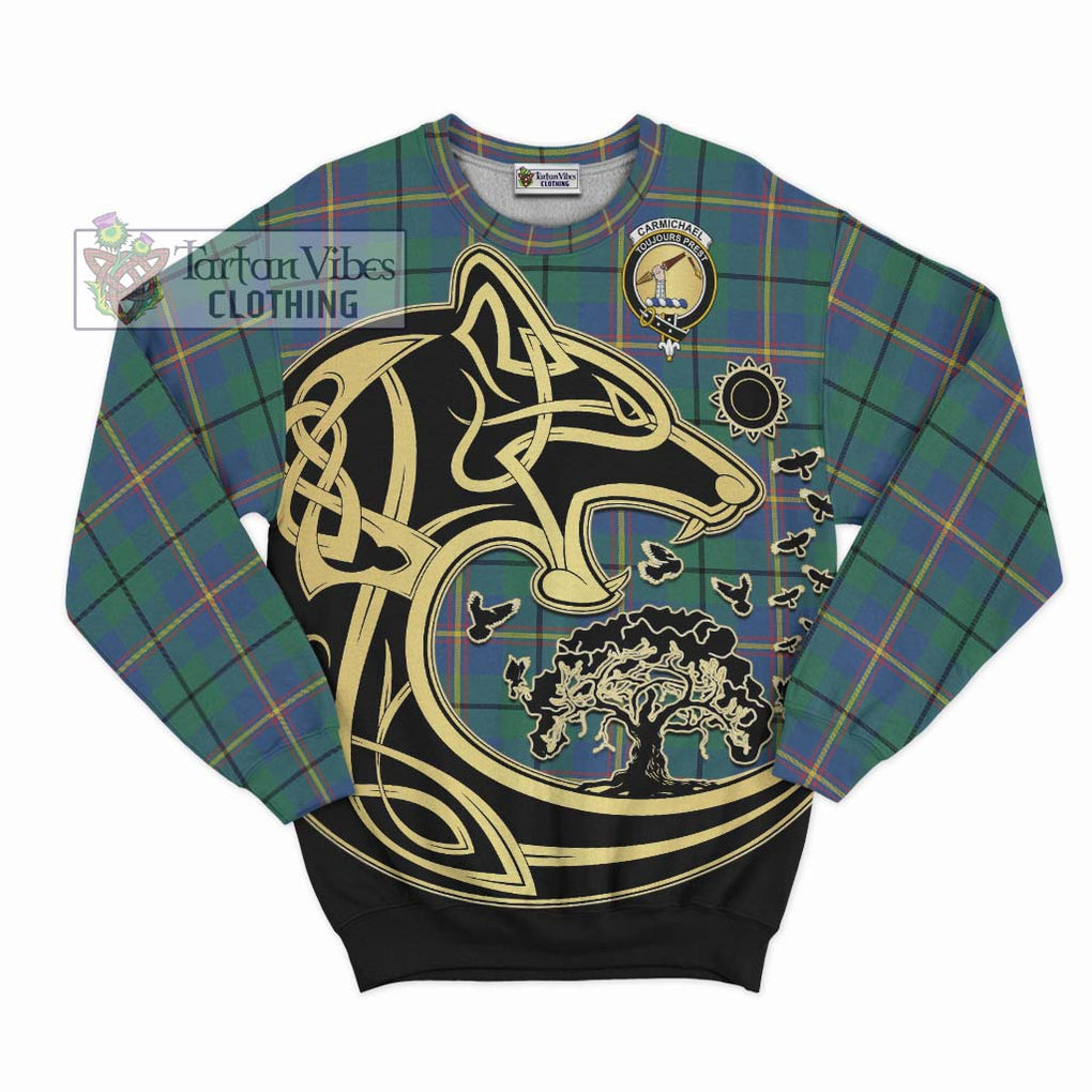 Carmichael Ancient Tartan Sweatshirt with Family Crest Celtic Wolf Style - Tartan Vibes Clothing