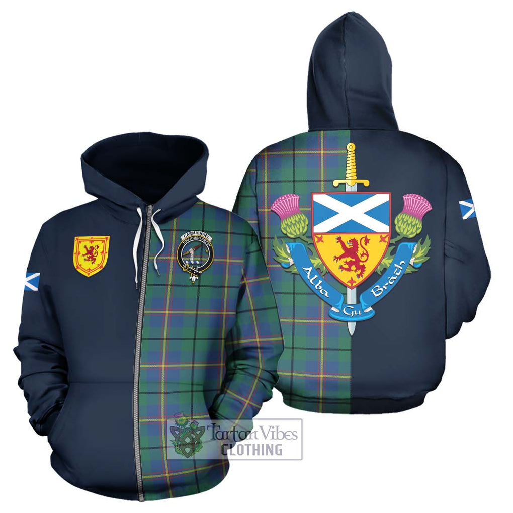 Tartan Vibes Clothing Carmichael Ancient Tartan Hoodie with Scottish Lion Royal Arm Half Style