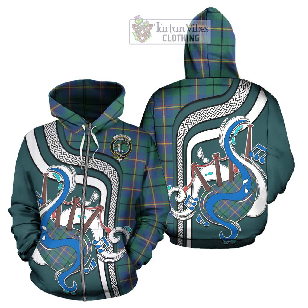 Carmichael Ancient Tartan Hoodie with Epic Bagpipe Style - Tartanvibesclothing Shop