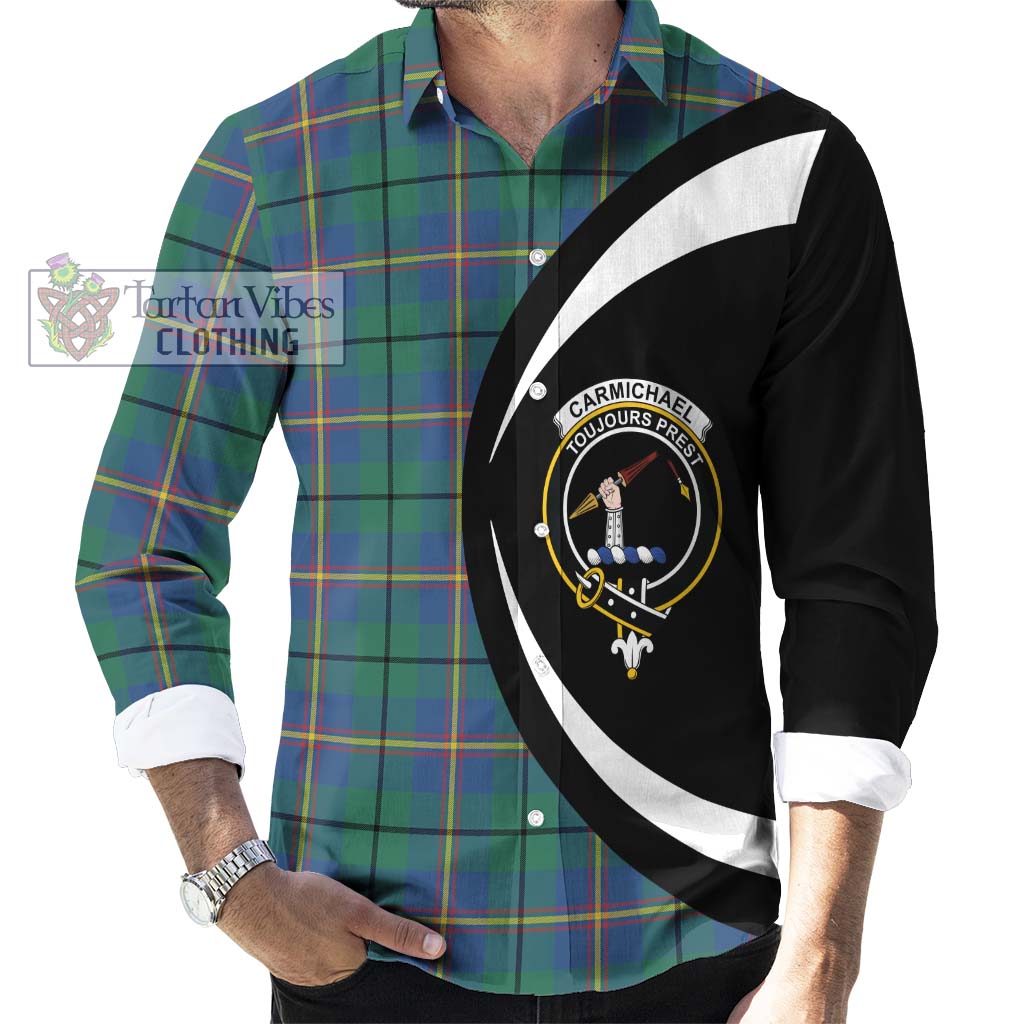 Carmichael Ancient Tartan Long Sleeve Button Up with Family Crest Circle Style - Tartan Vibes Clothing