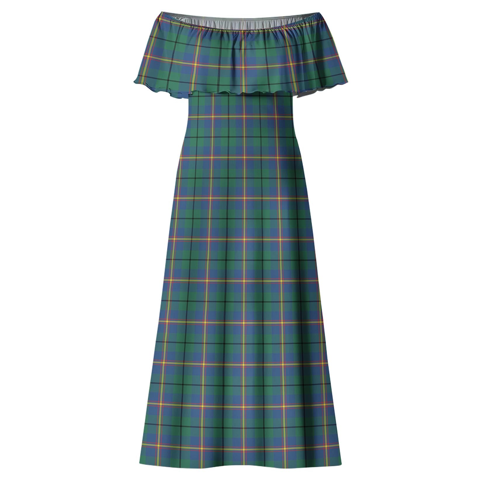 Carmichael Ancient Tartan Off Shoulder Long Dress - Tartanvibesclothing