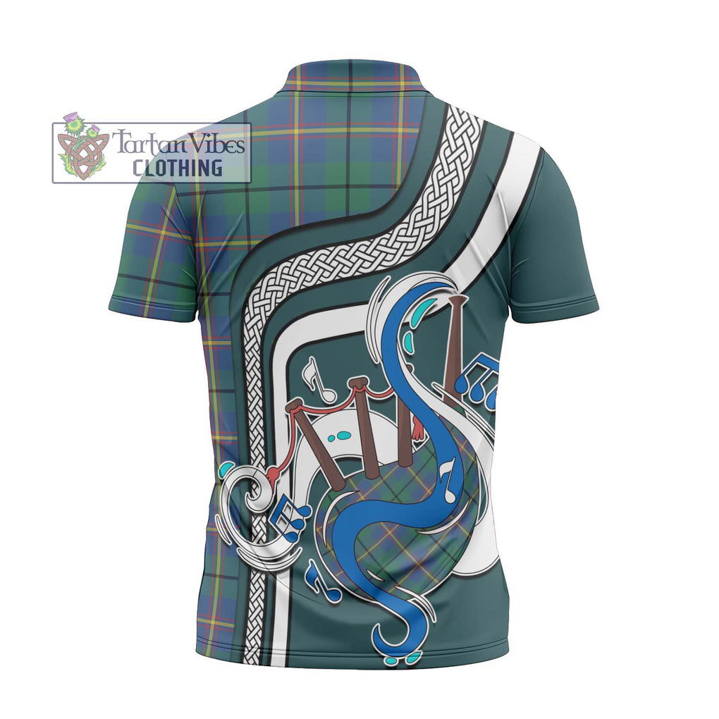 Carmichael Ancient Tartan Zipper Polo Shirt with Epic Bagpipe Style - Tartanvibesclothing Shop