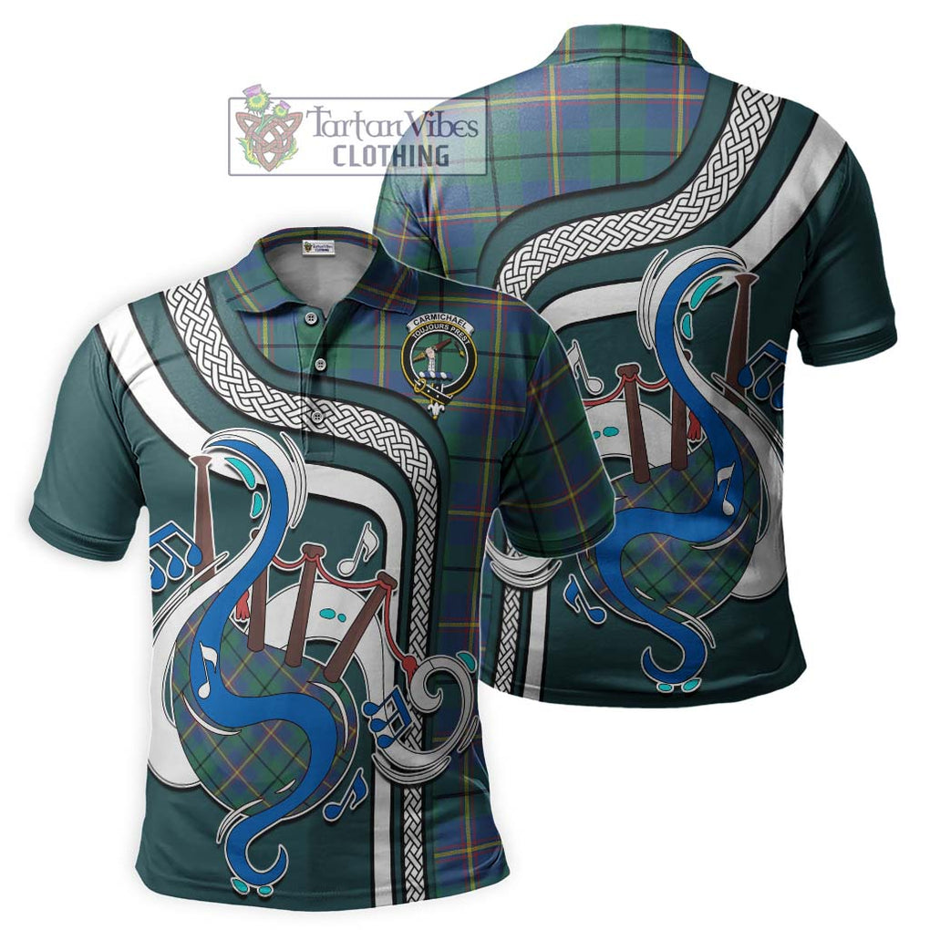 Tartan Vibes Clothing Carmichael Ancient Tartan Polo Shirt with Epic Bagpipe Style