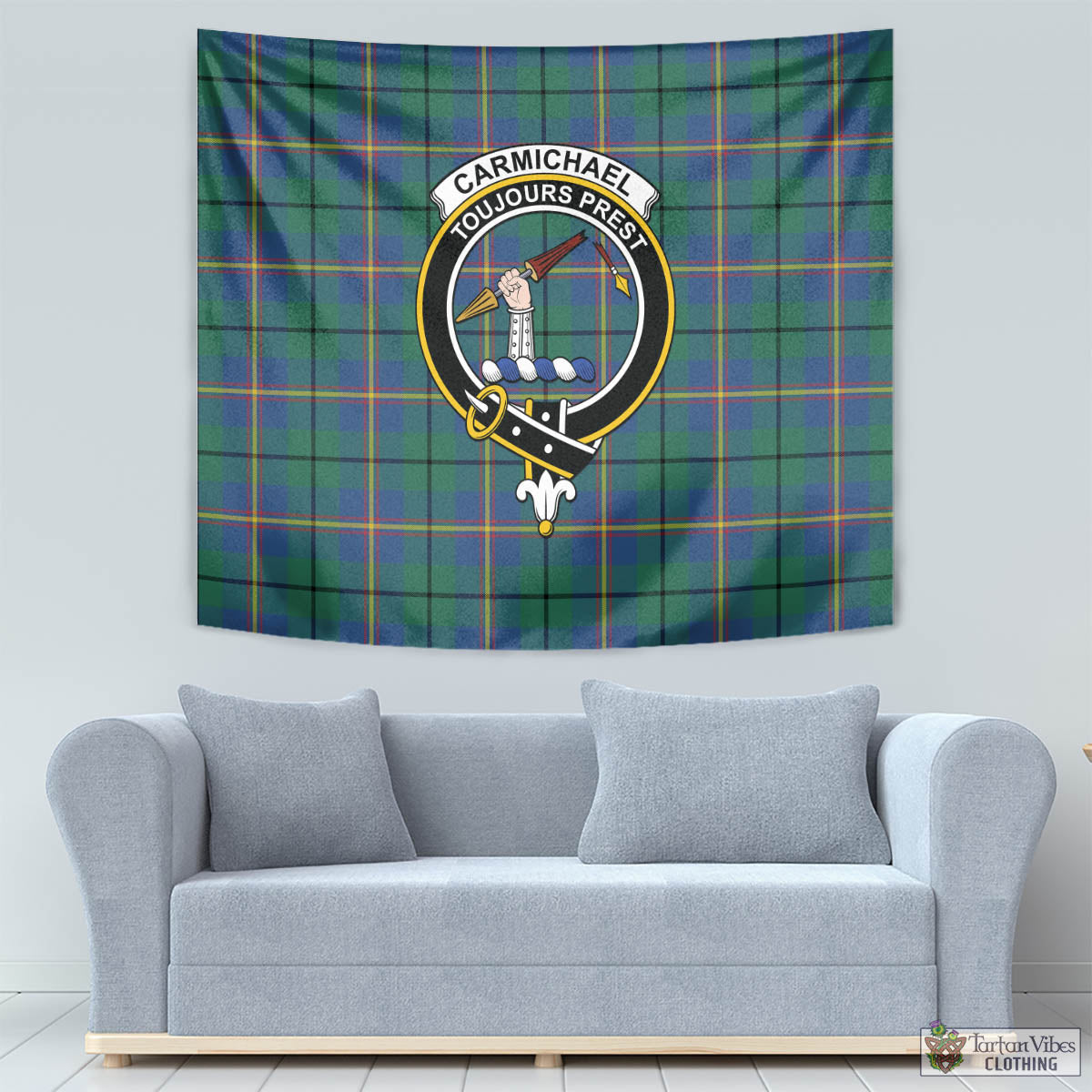 Tartan Vibes Clothing Carmichael Ancient Tartan Tapestry Wall Hanging and Home Decor for Room with Family Crest