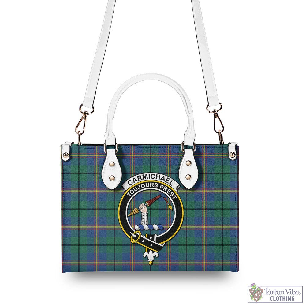 Tartan Vibes Clothing Carmichael Ancient Tartan Luxury Leather Handbags with Family Crest